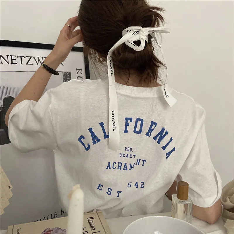 Женская футболка с буквенным принтом повседневная свободная простая тонкая