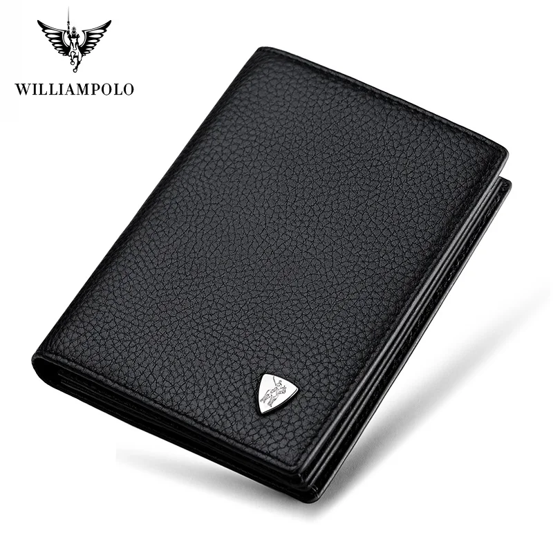 WILLIAMPOLO Genuine Leather short Wallet men's slim Credit Card Holder Bifold mini Multi Card Case Slots Cowhide Leather Wallet