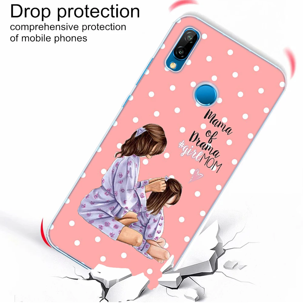 Силиконовый чехол для Huawei P40 Lite E Pro Super Mama Girl Mom Boy Baby прозрачный мягкий из ТПУ P9 P10 P20
