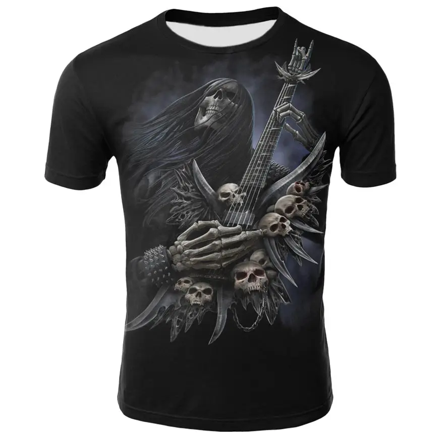 Мужская футболка с коротким рукавом 3d черепом японский панк рок готика лето