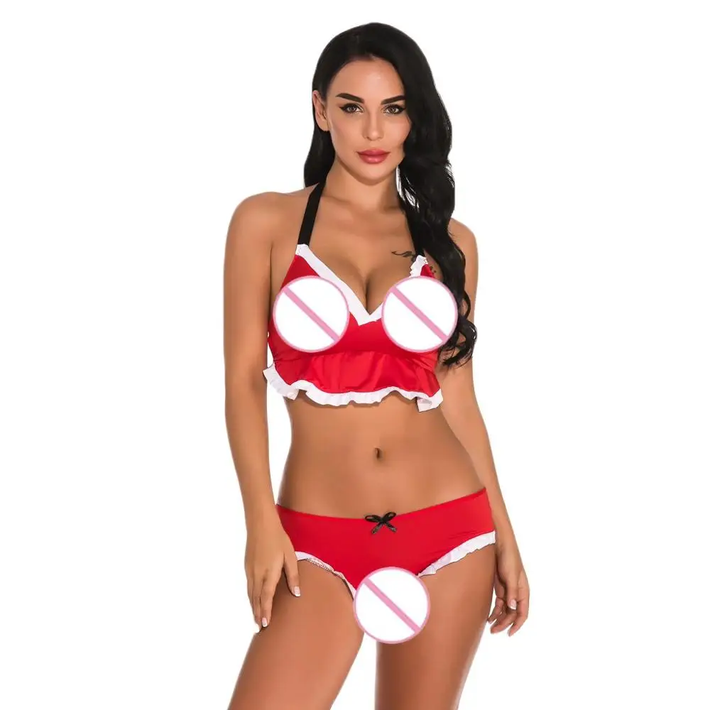 Christmas Sexy Bra Red Underwear Set Fashion Plus Size Women Bandage Halter Lingerie Conjuntos Ropa Interior Femenina 2019 New 1 | Женская