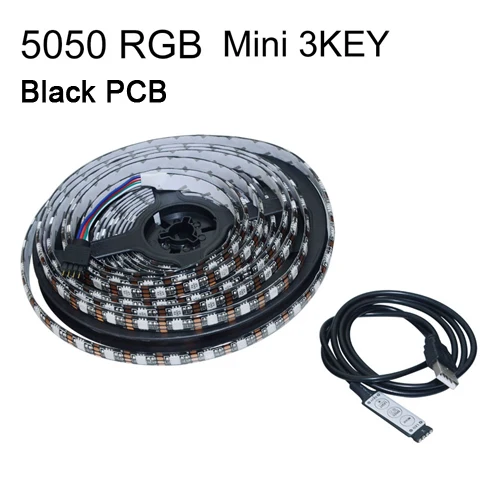 Black PCB RGB 3KEY Светодиодная лента с питанием от USB, 5 В, Светодиодная лента USB 5050, 50 см, 1 м, 2 м, 3 м, 4 м, 5 м, освещение для ТВ фона, белый, черный, pcb 60 Светодиодный s/M настольная декоративная лампа - Испускаемый цвет: Black PCB RGB 3KEY