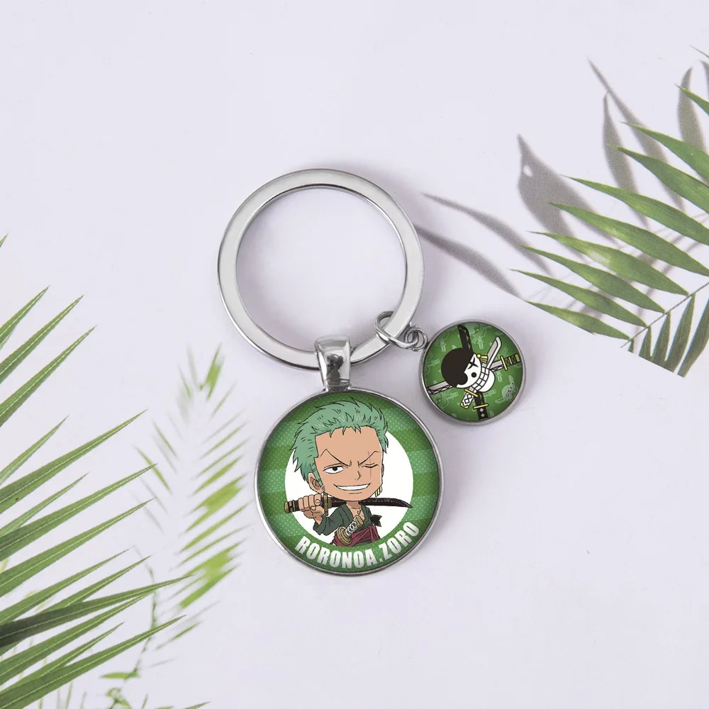 

Bandai Anime ONE PIECE Keychain Luffy Zoro Pirates Flag Glass Cabochon Fashion Pendant Keyring Jewelry Fans Gifts