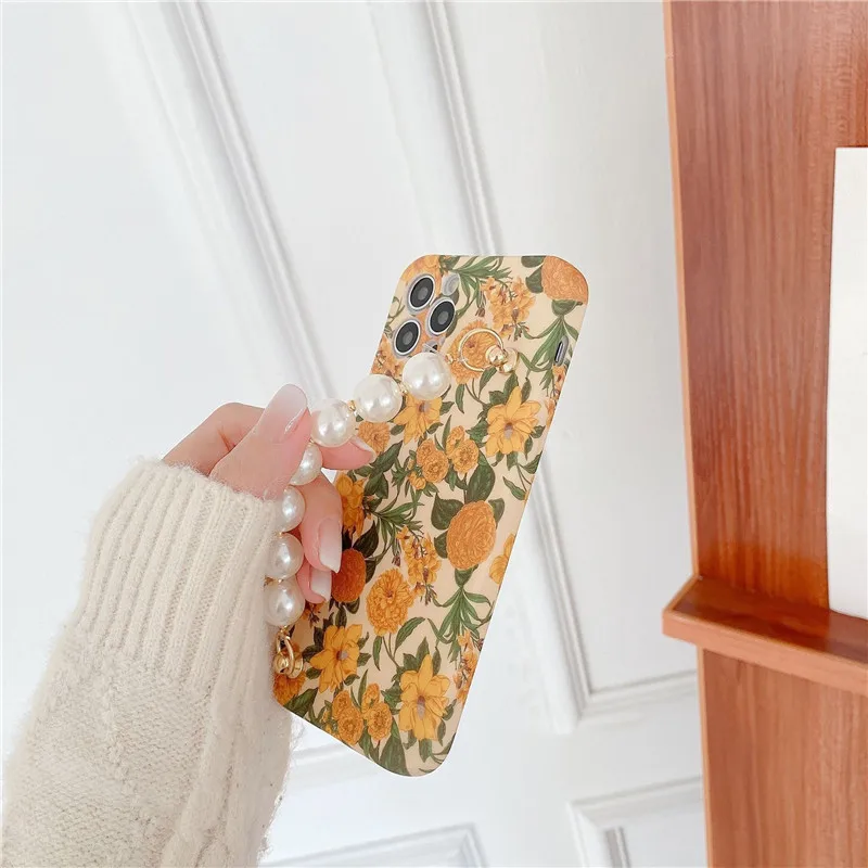

Pearl Bracelet Liquid Silicone Soft Phone Case For iPhone 7 8 Plus 2020 SE X XR XS Max 11 11Pro Max 12 12Pro Max Pro Mini Case