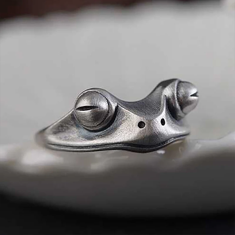 

Bohemian Vintage Frog Ring for Women Opening Resizable Unisex Artistic Design Retro Female Statement Rings Silver Color Gift