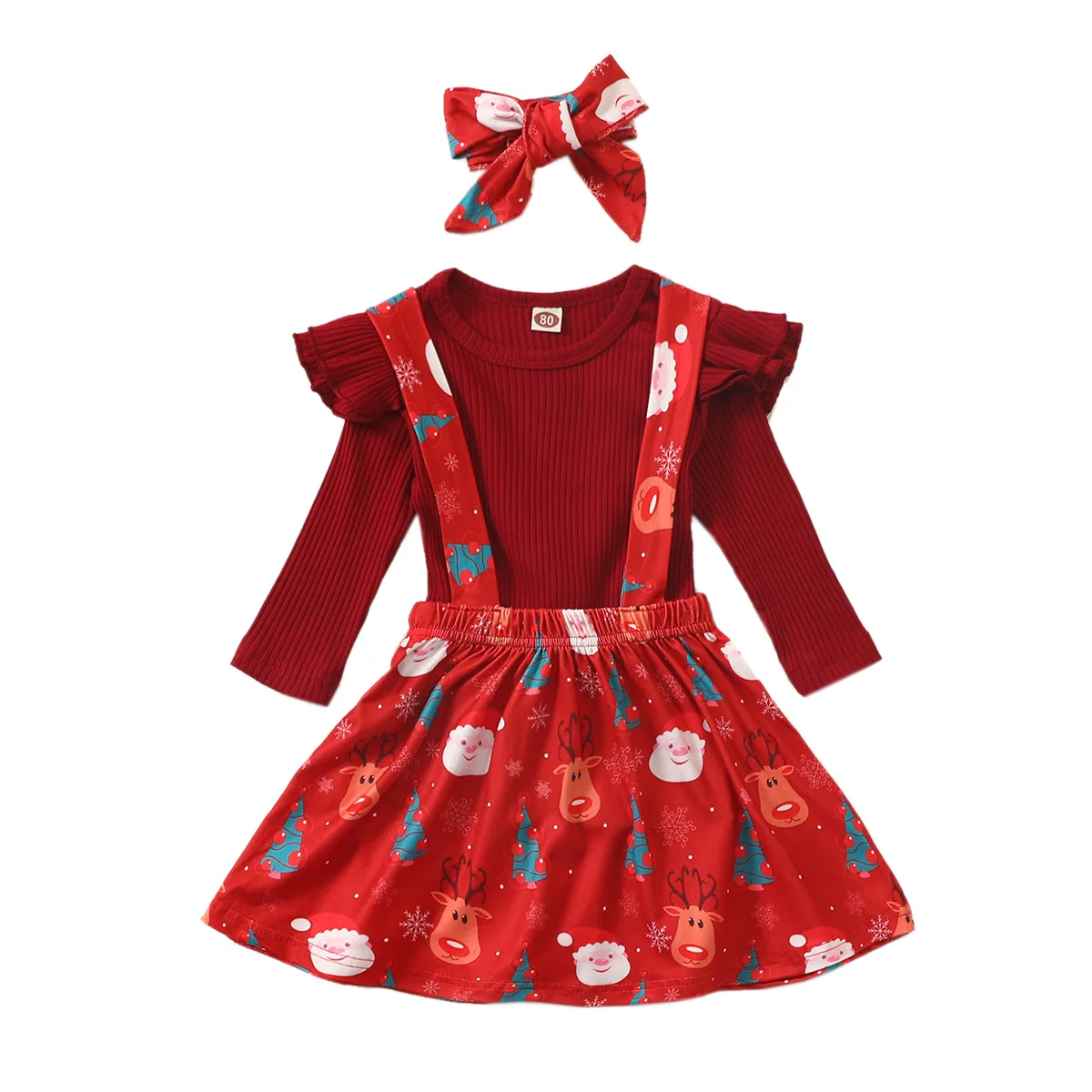

Toddler Girl Fall Clothes 2020 new girl suit Christmas blouse deer head and printed suspender skirt 2 pieces/set