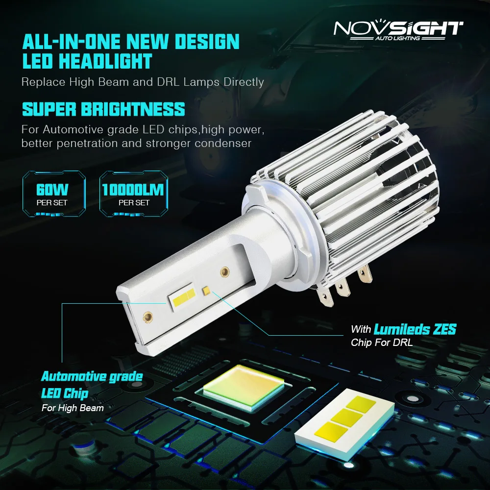 NOVSIGHT Leb лампа головной светильник 60 Вт 10000LM 6500 к авто светодиодный налобный фонарь
