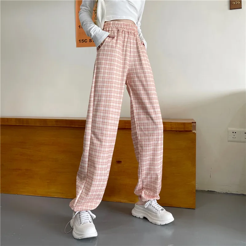 

90s Fashion Thin Women Plaid Pants High Waist Baggy Straight Draped Trousers Fashion Streetwear Harem Pants Sweatpants