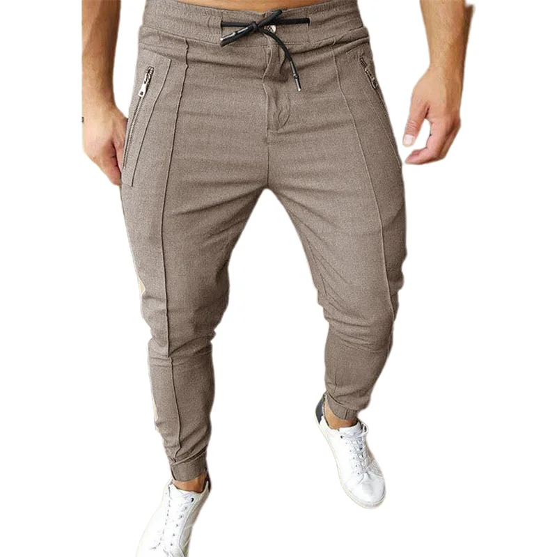 

Men Casual Plain Comfy Trouser Skinny Lace Up Zip Pocket Work Long Pants Outdoor