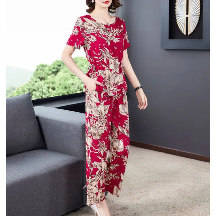 Летние женские комплекты свободного кроя с коротким рукавом и О образным вырезом