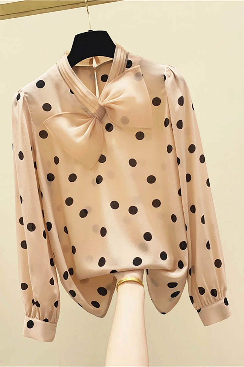 

Polka Dot Lace-up Bow Chiffon Shirt Women's 2020 Spring New Retro Shirt Top Blusa Feminina Womens Blouses and Tops Blusa Mujer
