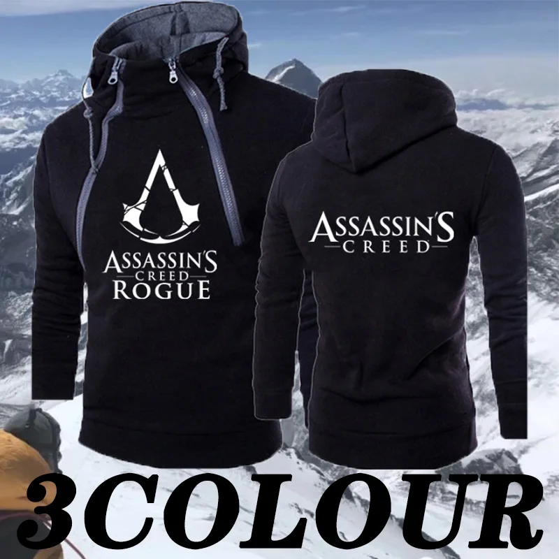

New Casual Assassin's Creed Printed Long Sleeve Double Chain Cold Proof Sports Hoodie Sweatshirts Large Double Chain Sweatshirts