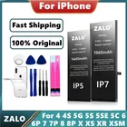 Аккумулятор ZALO для телефона 6, 6S, 7, 8 Plus, iPhone 5s 5, 5c, X, SE, XR, XS, MAX, 6plus, 7plus, 8 plus, 4s, сменная батарея для iPhone7, iPhone6