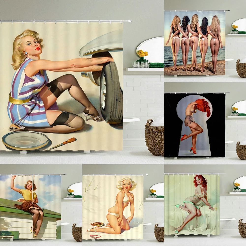 

Beautiful Woman Cartoon Girl Printed 3d Bath Shower Curtains Waterproof Polyester Fabric Washable Bathroom Curtain With Hooks
