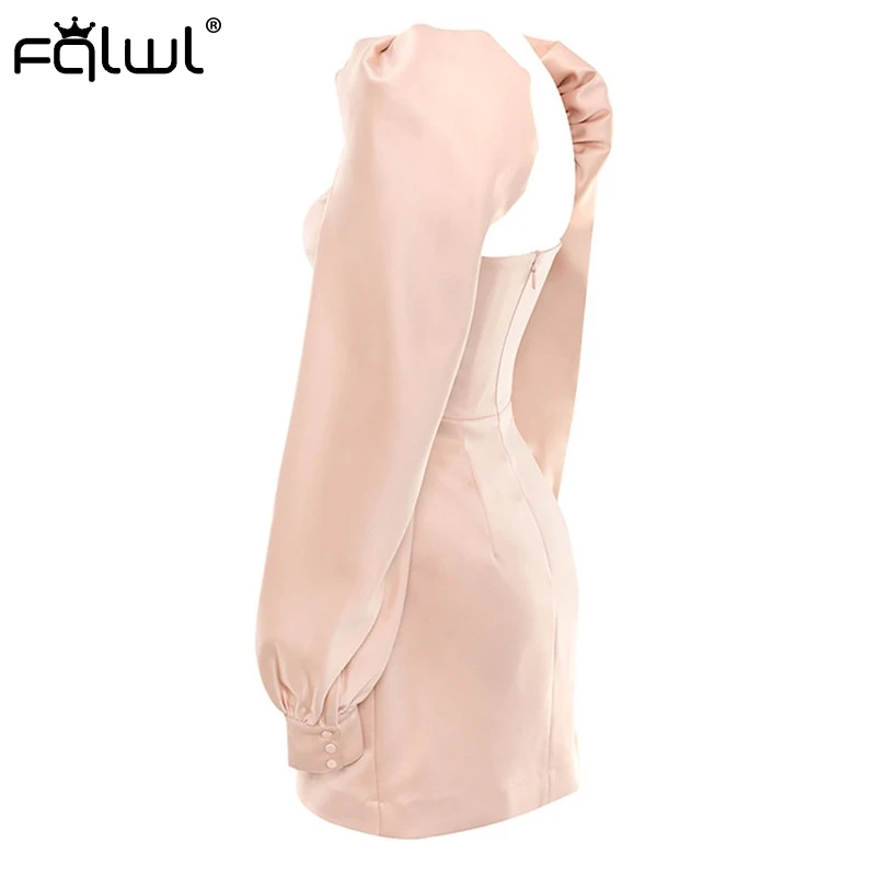 Женское атласное облегающее платье с пышными рукавами FQLWL розовое