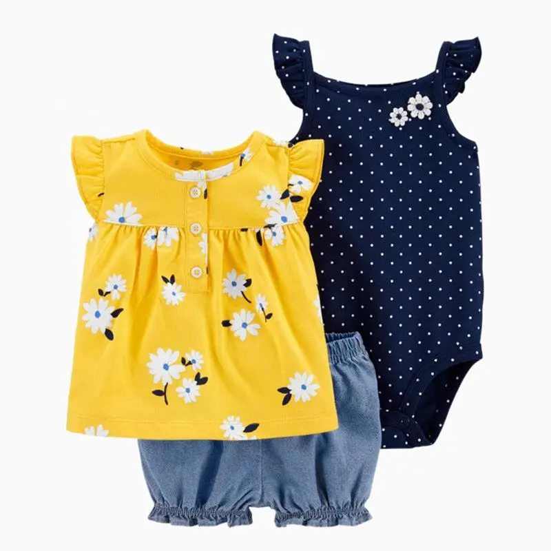 

2021 Baby Girl Clothes Set Newborn Girl Dress Bodysuit +T-shirt+Shorts Infabt Clothing Girls Summer Outfit Cute Fashion 0-2 Year