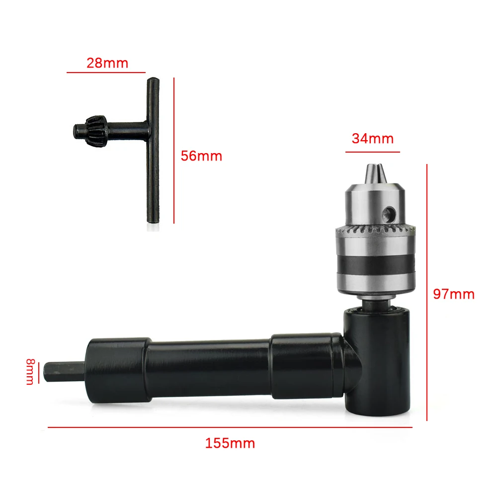 

90 Degree Right Angle Electric Drill Corner 8mm Hex Shank Turning Device Bend Extending Three-jaw Chuck Range 1-10mm