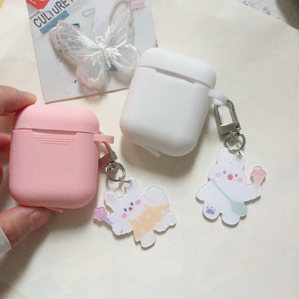 

For airpods Case cute flower bear cartoon with keychain airpods 2 silicon Earphone Protective cover For air pods 2 cover