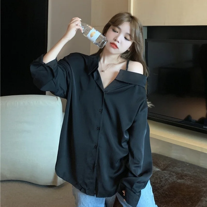 

Off Shoulder Tops Women Arrivals Long Sleeve Cotton Casual Slim Fit Female Sexy Tee Shirts Black