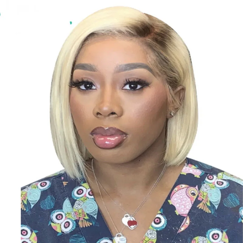 Парики короткие с эффектом омбре 13x4 бразильские прямые передней частью из