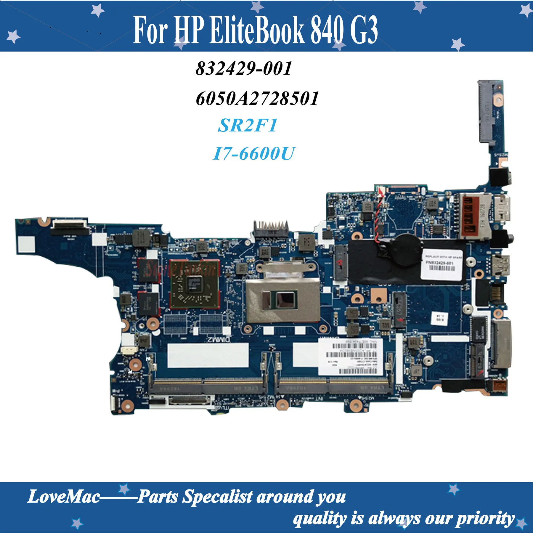 

High quality 832429-001 for HP EliteBook 840 G3 Laptop Motherboard 6050A2728501 DDR4 Core SR2F1 I7-6600U 100% tested