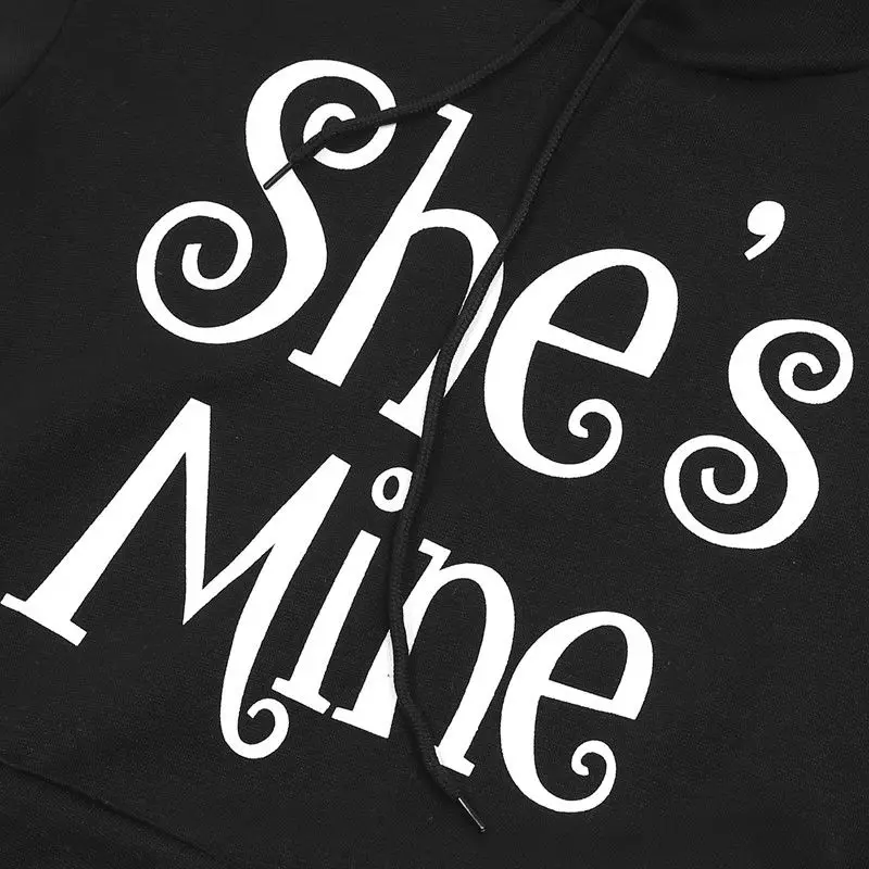 

Valentines Day Couple Matching Hoodies Couple Matching He's Mine She's Mine Letter Printed Black Sweatshirt Sweet Top
