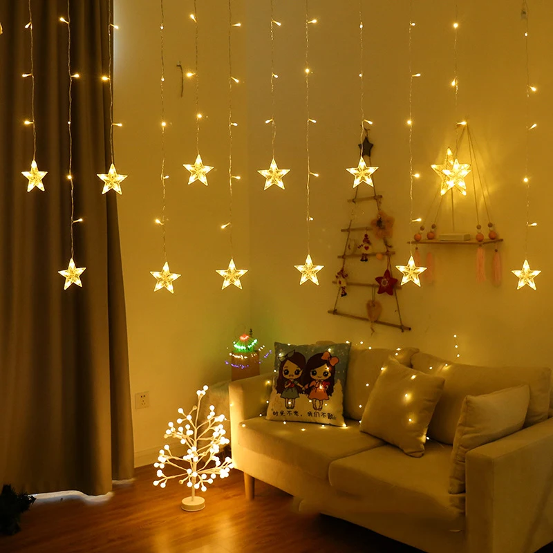 Curtain LED String Light Fairy Icicle 35M Star Christmas Garland Wedding Party Window Outdoor Decoration | Освещение
