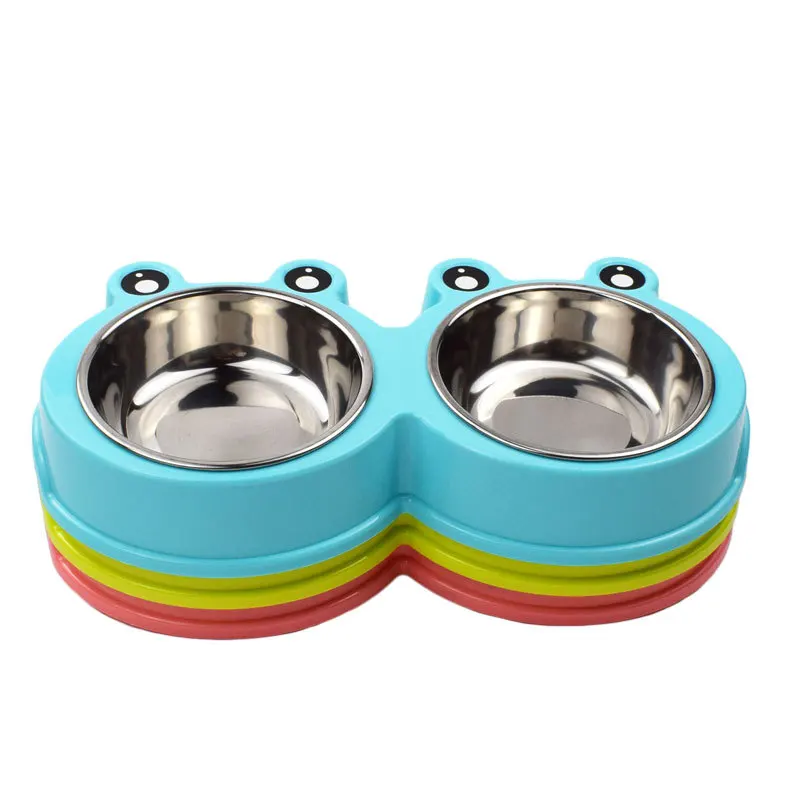 

28*15*4.5 Round Cartoon Frog Double Bowl High-Grade Non-Slip Food Bowl New Environmental Plastic Dog Bowl Bowl