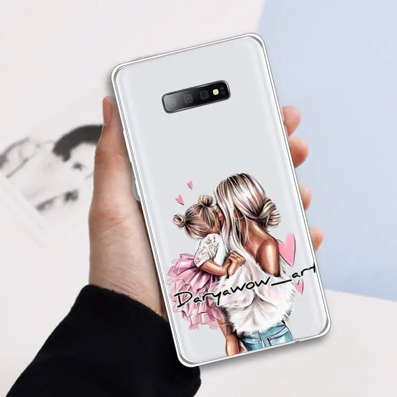 

girl Queen Mom and baby Phone Case Transparent For Samsung Galaxy A 71 21s S note 8 9 10 plus 20 ultra