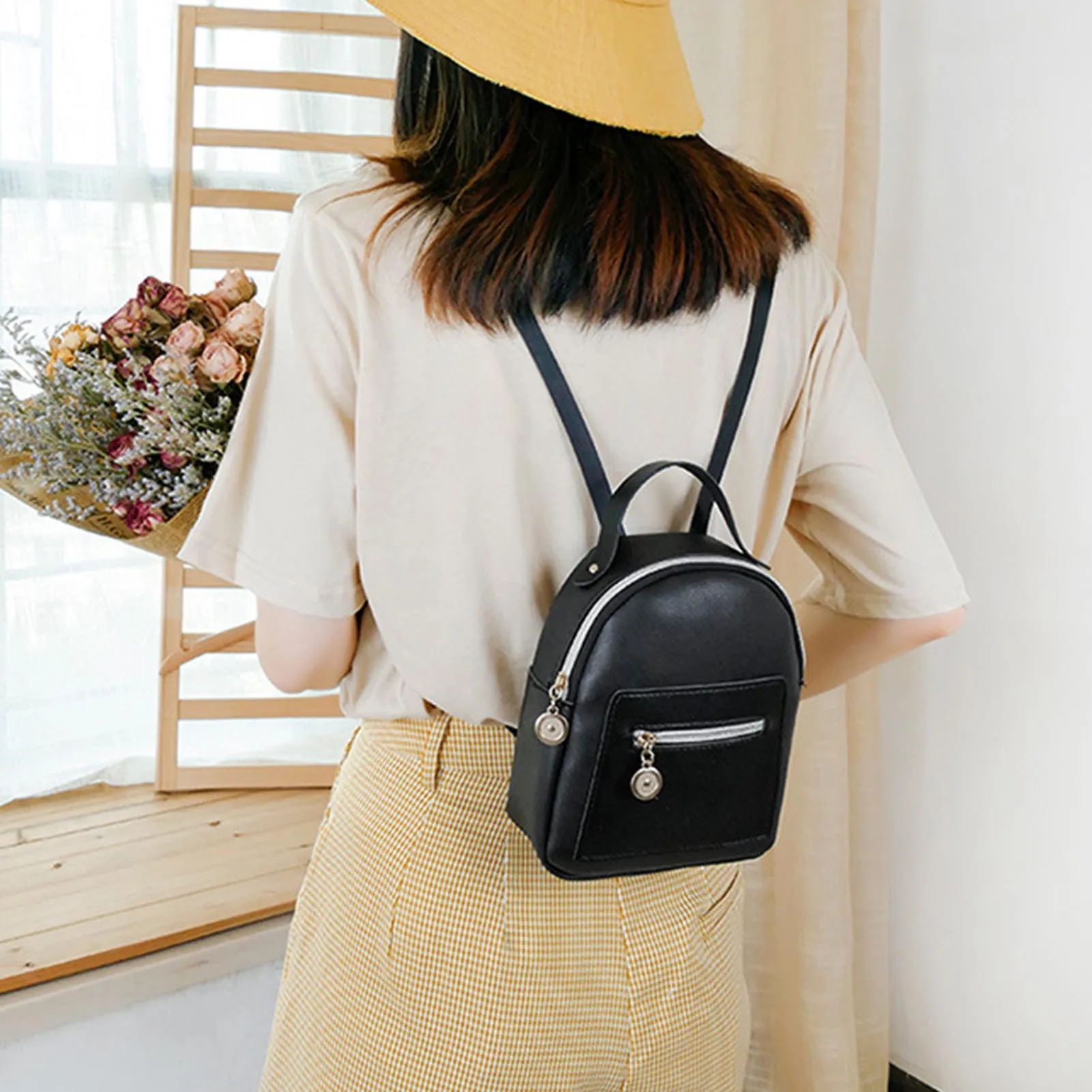 

Leather Backpack Women's Cute Casual Large Space Hand-Held Solid Color Double-Shoulder Bags Shopping Outdoor OL Commuting Gift