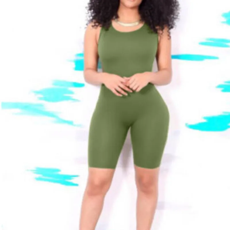 

Сексуальный женский комбинезон без рукавов, новый однотонный облегающий летний Боди, облегающие шорты, комбинезон, Клубная одежда, Женские ...