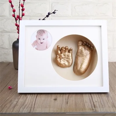 3D DIY новорожденная ручная форма нога фоторамка детская гипсовая отливка комплект стерео клон отпечаток руки мягкий глиняный чернильный коврик сувениры - Цвет: White