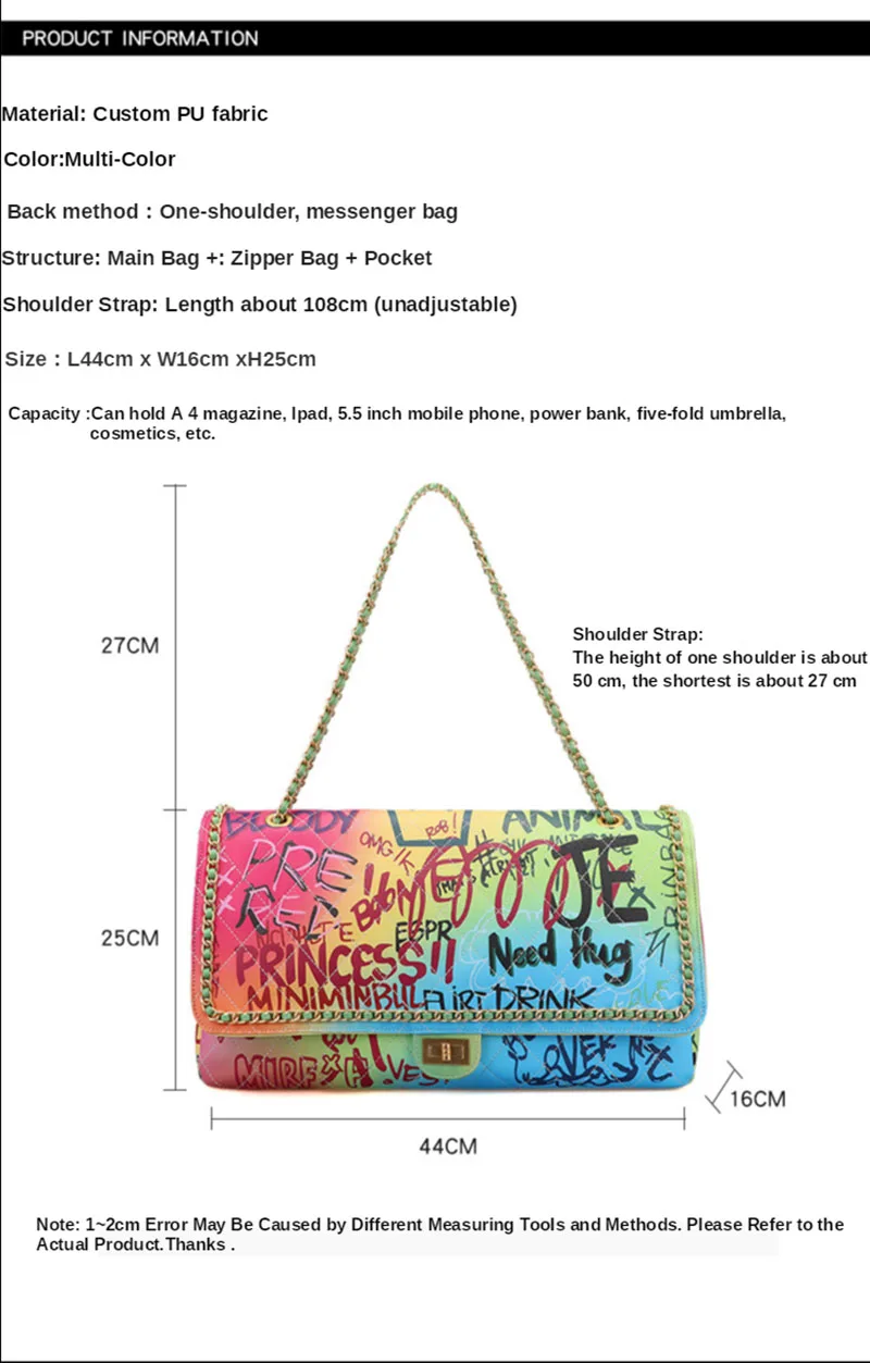 

Crossbody Handbags For Woman 2020 Chain Bags Women Messenger Bag Painted Graffiti Bag Lady Shoulder Purse