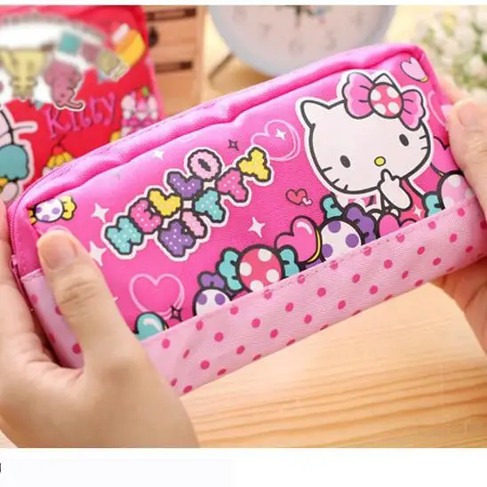 Kawaii/косметичка из парусины с рисунком «hello kitty» для девочек, косметичка для макияжа, пенал «hello kitty», детские сумки, сумка для хранения кошек