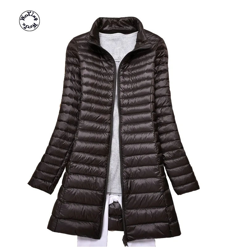 

4XL Women's mid long down jacket thin and light slim wasit hooded fashion down coat white duck down jacket S to 4XL