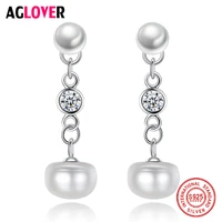 aglover 925 silver earring zircon inlay drop earrings natural freshwater pearl earrings pearl jewelry women party female gift