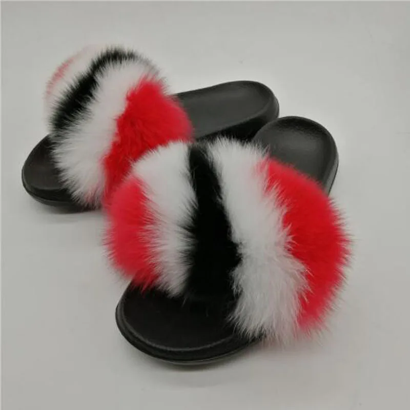 

Women Raccoon Fur Slides New Arrival Women Fox Fur Slippers Brand Women Shoes Plush Fluffy Fur Slippers Women Flip Flops Shoes