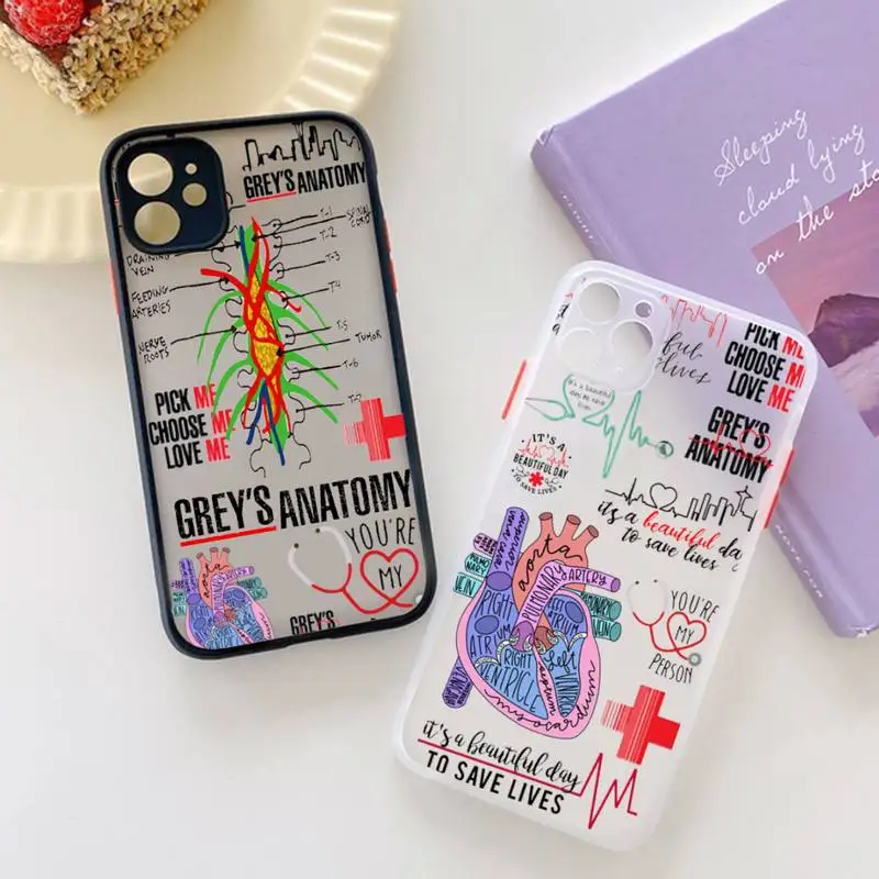 Матовый прозрачный серый чехол на заднюю панель с рисунком анатомии Greys You are my person