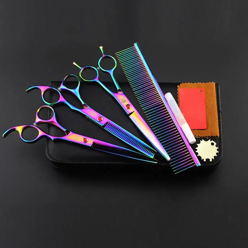 

4pcs Stainless Steel Pet Dogs Gromming Scissors Up Down Curved Shears Sharped Edge Animals Cat Hair Cutting Barber Cutting Tools