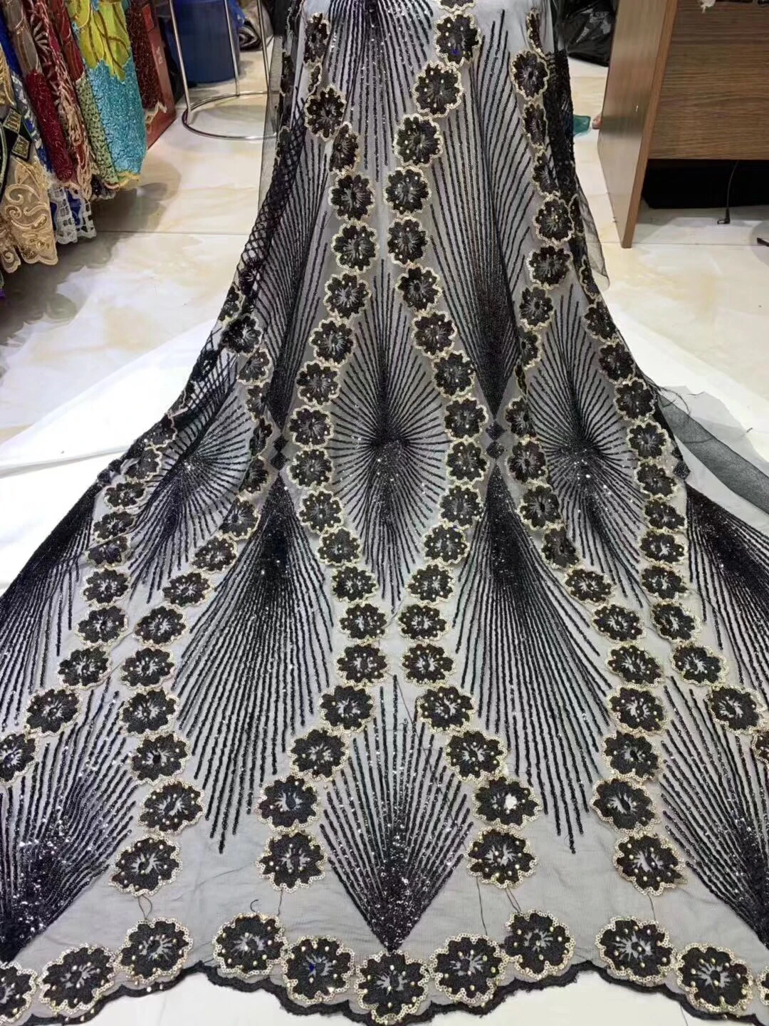Кружево с вышивкой и блестками африканская Женская одежда темно синяя ткань