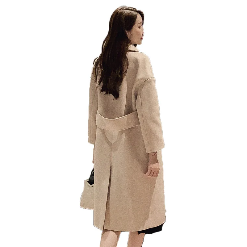

Solid Color Straight-tube Women's Woolen Coat Lapel Concealed Buckle British Outing All-match Temperament Commuter Woolen Coat
