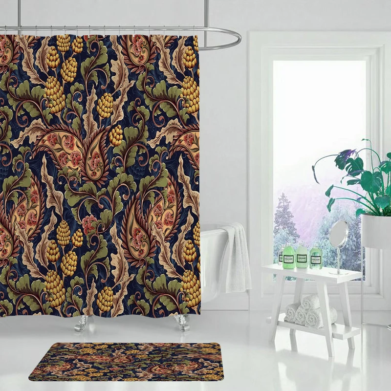 Зеленые тропические растения и листья коврик для ванной занавески душа мягкий 3