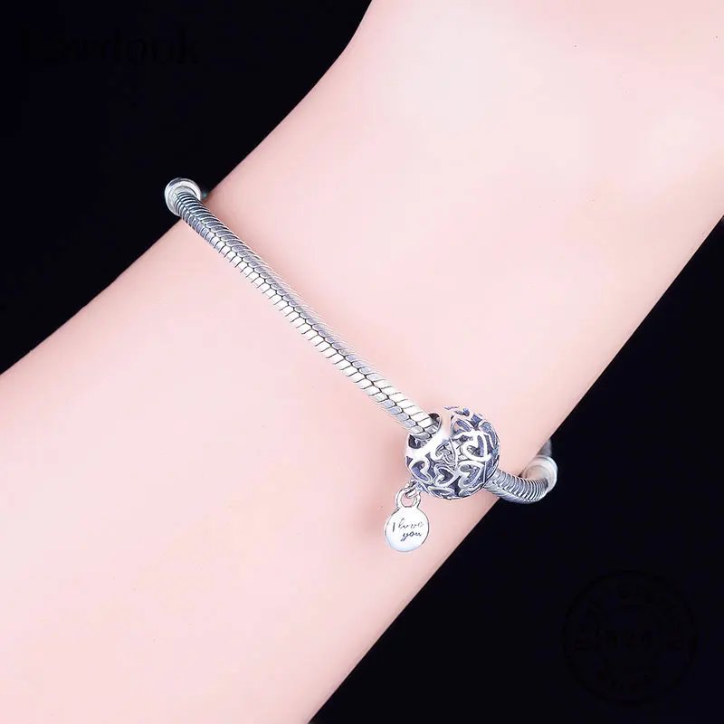 100% серебро 925 розовое золото ажурный шар I Love You бусины подходят к оригинальной