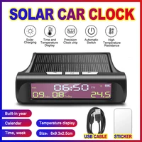 car usb solar charge smart digital clock calendar time temperature led display automobile interior accessories auto start off