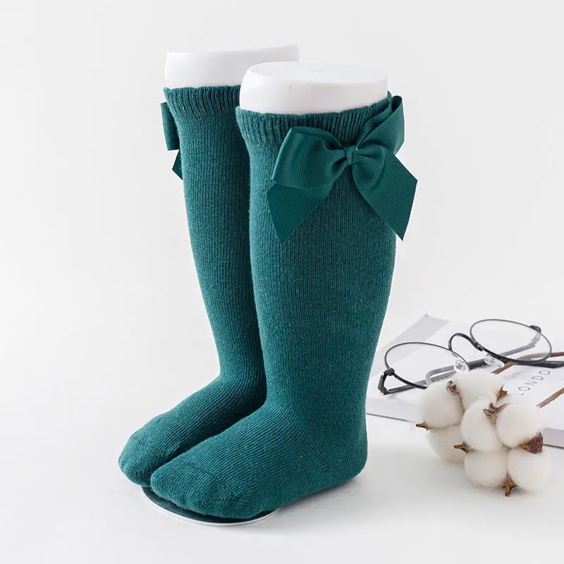 dark green Balleenshiny/осенне-зимние детские носки хлопковые носки для малышей с большим бантом в испанском стиле аксессуары для новорожденных от 0 до 3 лет - Цвет: dark green