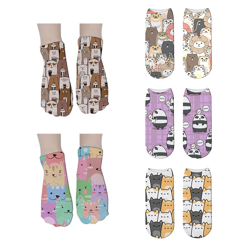 

3D Printed Cute Animal Women Ankle Socks Summer Breathable Cotton Casual Low Tube Socks Soft Colorful Happy Unisex Short Socks