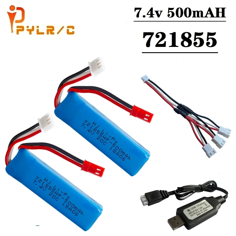 Оригинальный литий-полимерный аккумулятор 7,4 В 500 мАч для WLtoys A202 A212 A222 A232 A242 A252 4WD, запчасти для радиоуправляемых автомобилей 2s 7,4 В, аккумулятор с зарядным устройством
