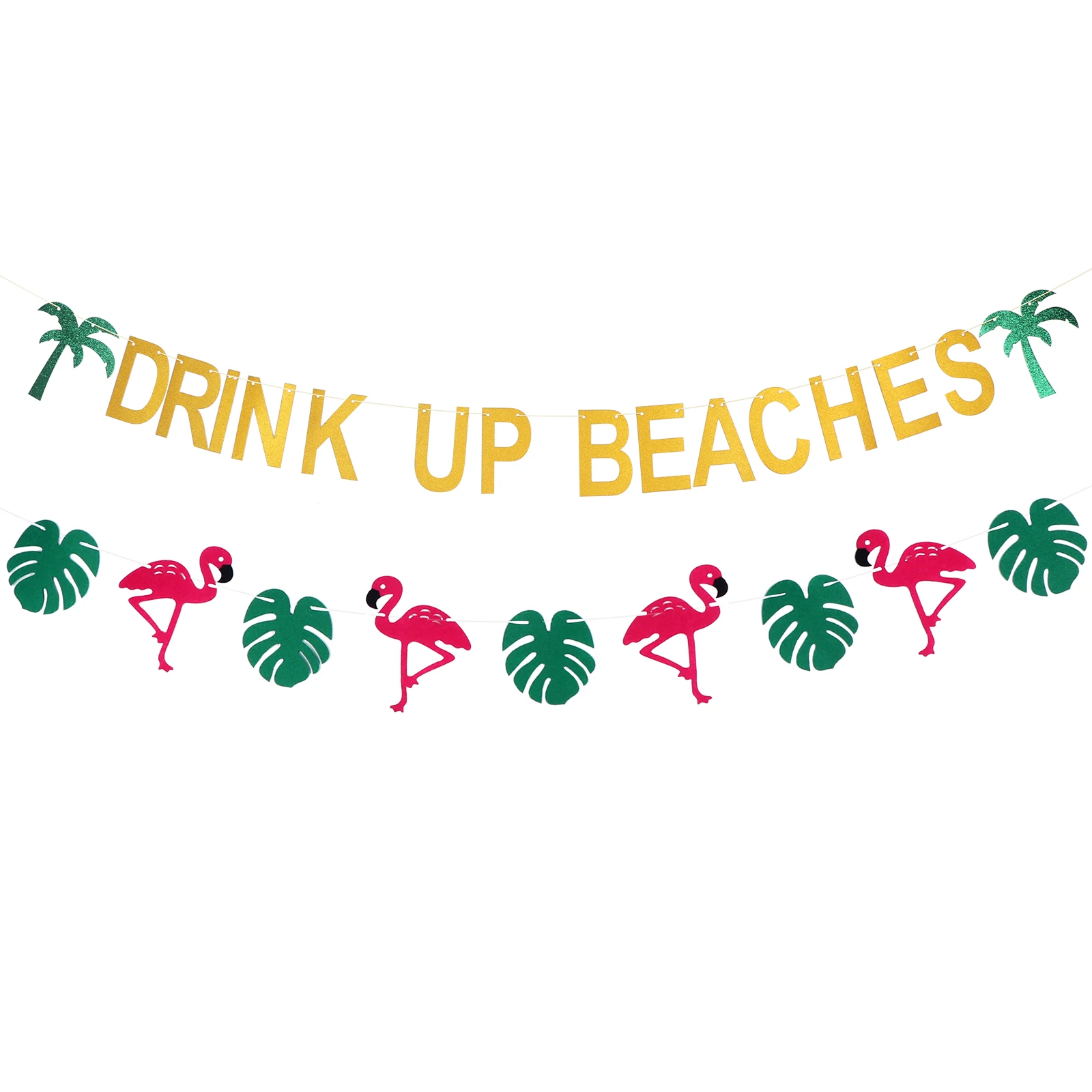 

2 Pieces Hawaiian Summer Party Banner Decoration Gold Glitter Drink Up Banner Decor Supplies