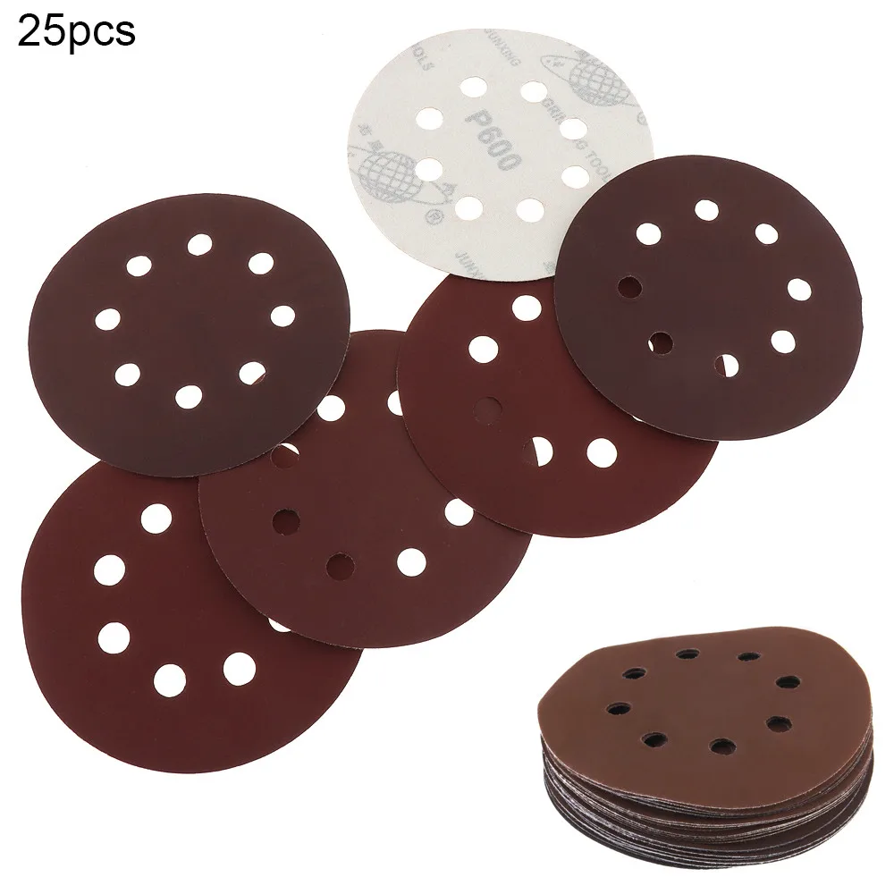 25 шт./лот 125 мм 600 2000 круглая наждачная бумага 8 отверстий диск Песочная дисковые
