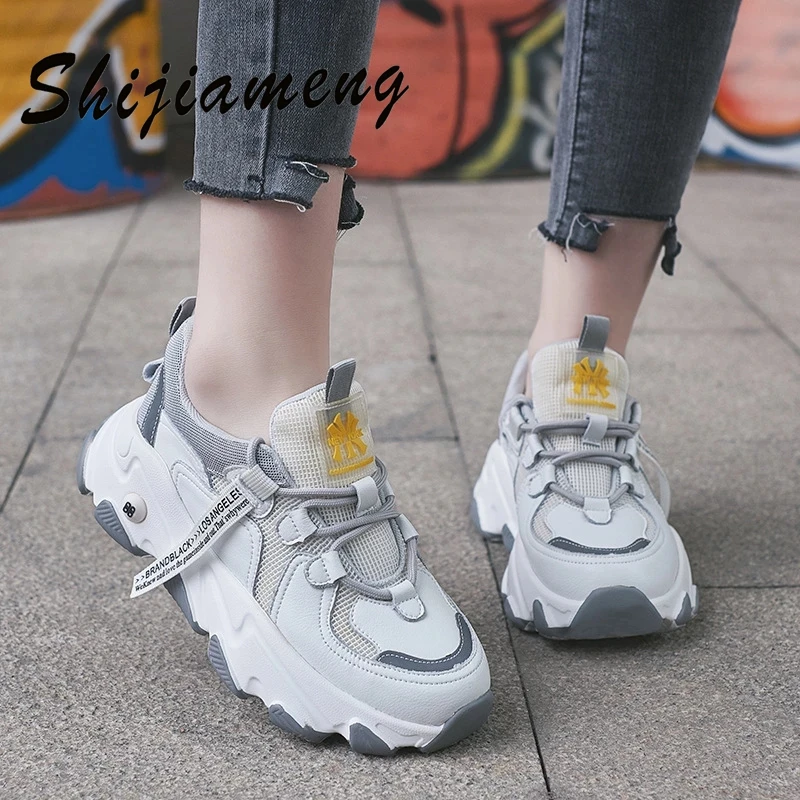 

Dad shoes women 2021 summer new leather mesh breathable thick soled sports shoes women's Korean casual shoes